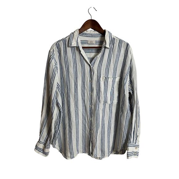 AYR Deep End Striped Linen Button-Down Shirt Blue White Womans XL - Picture 1 of 10